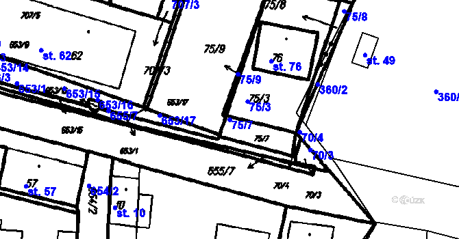 Parcela st. 75/7 v KÚ Myslovice, Katastrální mapa