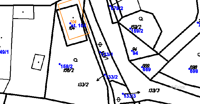 Parcela st. 133/1 v KÚ Myslovice, Katastrální mapa