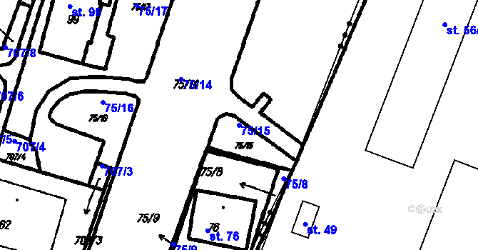 Parcela st. 75/15 v KÚ Myslovice, Katastrální mapa