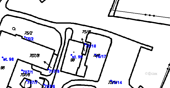 Parcela st. 75/18 v KÚ Myslovice, Katastrální mapa