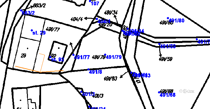 Parcela st. 491/79 v KÚ Myslovice, Katastrální mapa