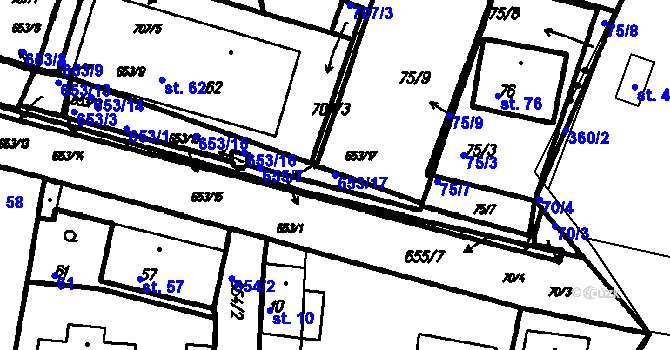 Parcela st. 653/17 v KÚ Myslovice, Katastrální mapa