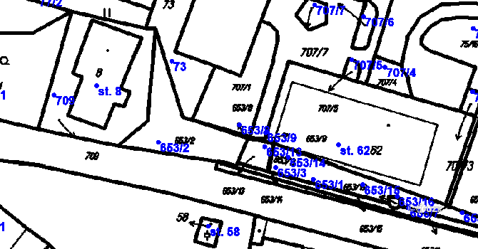Parcela st. 653/8 v KÚ Myslovice, Katastrální mapa