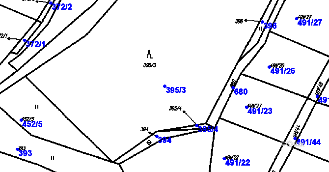 Parcela st. 395/3 v KÚ Myslovice, Katastrální mapa