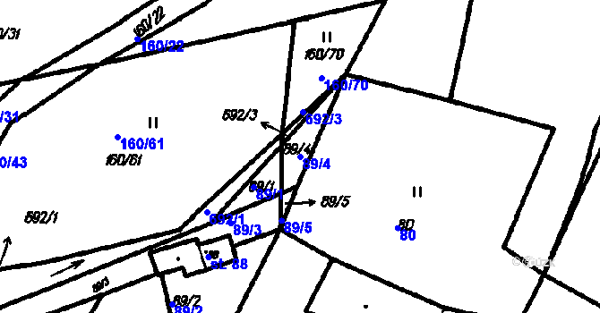 Parcela st. 89/4 v KÚ Myslovice, Katastrální mapa