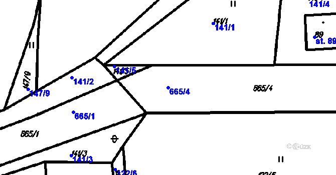 Parcela st. 665/4 v KÚ Myslovice, Katastrální mapa