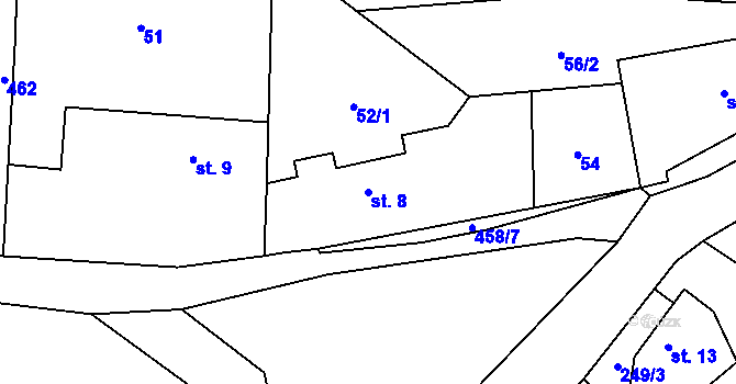Parcela st. 8 v KÚ Pečetín, Katastrální mapa