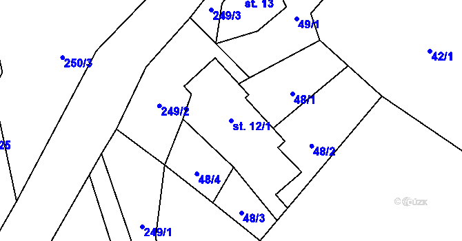 Parcela st. 12/1 v KÚ Pečetín, Katastrální mapa