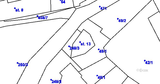 Parcela st. 13 v KÚ Pečetín, Katastrální mapa