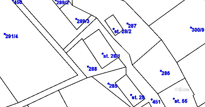 Parcela st. 28/1 v KÚ Pečetín, Katastrální mapa