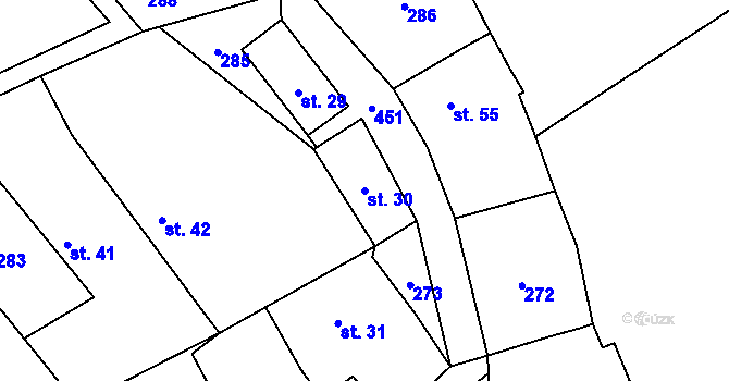 Parcela st. 30 v KÚ Pečetín, Katastrální mapa