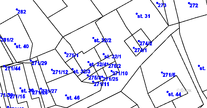 Parcela st. 32/1 v KÚ Pečetín, Katastrální mapa