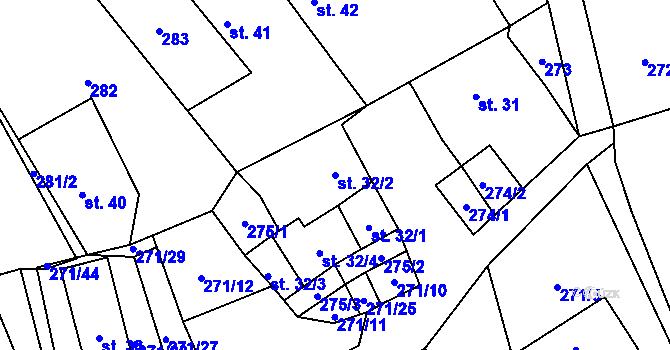 Parcela st. 32/2 v KÚ Pečetín, Katastrální mapa