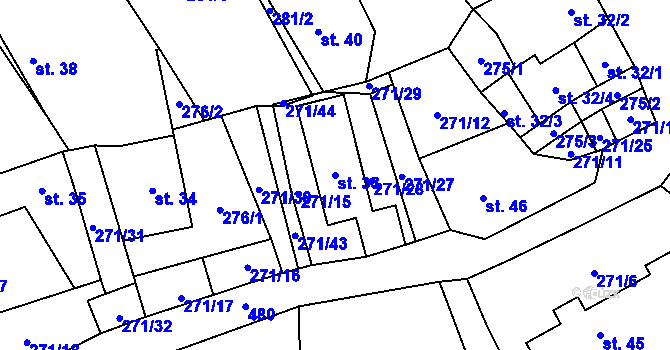 Parcela st. 33 v KÚ Pečetín, Katastrální mapa