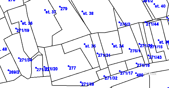 Parcela st. 35 v KÚ Pečetín, Katastrální mapa