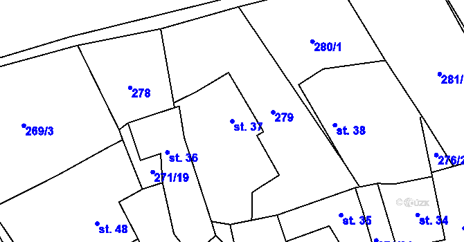 Parcela st. 37 v KÚ Pečetín, Katastrální mapa