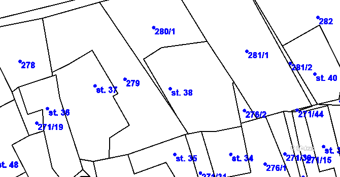 Parcela st. 38 v KÚ Pečetín, Katastrální mapa