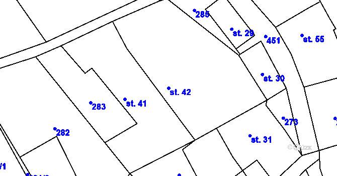 Parcela st. 42 v KÚ Pečetín, Katastrální mapa