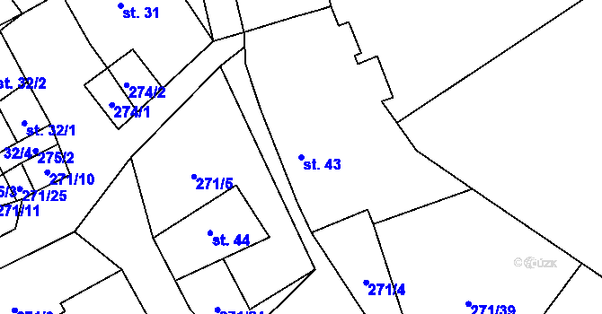 Parcela st. 43 v KÚ Pečetín, Katastrální mapa