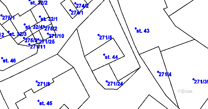 Parcela st. 44 v KÚ Pečetín, Katastrální mapa