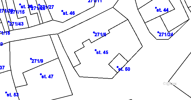 Parcela st. 45 v KÚ Pečetín, Katastrální mapa