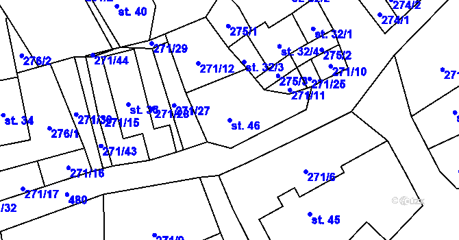 Parcela st. 46 v KÚ Pečetín, Katastrální mapa