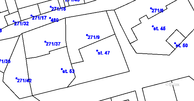 Parcela st. 47 v KÚ Pečetín, Katastrální mapa