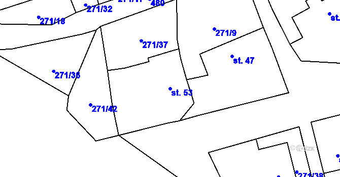 Parcela st. 53 v KÚ Pečetín, Katastrální mapa