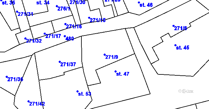 Parcela st. 271/9 v KÚ Pečetín, Katastrální mapa