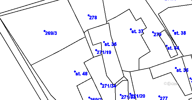 Parcela st. 271/19 v KÚ Pečetín, Katastrální mapa
