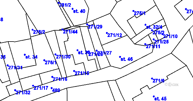 Parcela st. 271/27 v KÚ Pečetín, Katastrální mapa