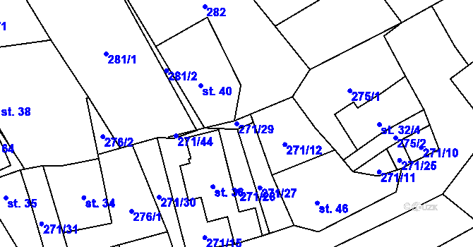 Parcela st. 271/29 v KÚ Pečetín, Katastrální mapa