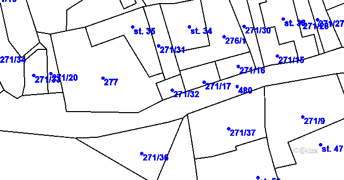 Parcela st. 271/32 v KÚ Pečetín, Katastrální mapa