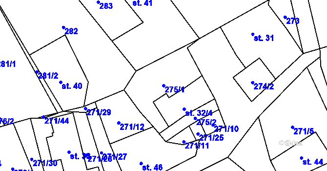 Parcela st. 275/1 v KÚ Pečetín, Katastrální mapa