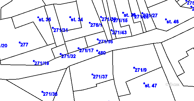 Parcela st. 480 v KÚ Pečetín, Katastrální mapa