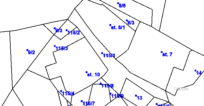 Parcela st. 115/1 v KÚ Újezdec u Měcholup, Katastrální mapa