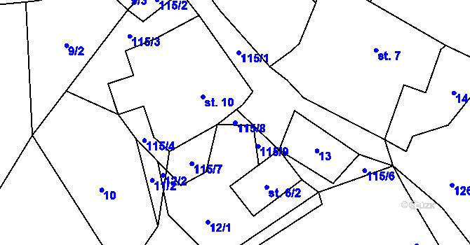 Parcela st. 115/8 v KÚ Újezdec u Měcholup, Katastrální mapa