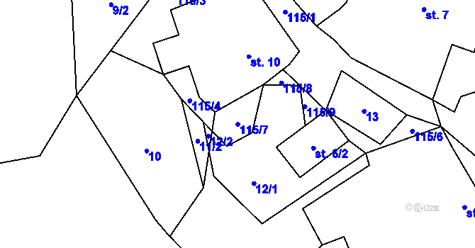 Parcela st. 115/7 v KÚ Újezdec u Měcholup, Katastrální mapa