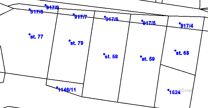 Parcela st. 58 v KÚ Maletice, Katastrální mapa