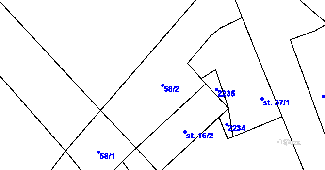 Parcela st. 58/2 v KÚ Maletice, Katastrální mapa