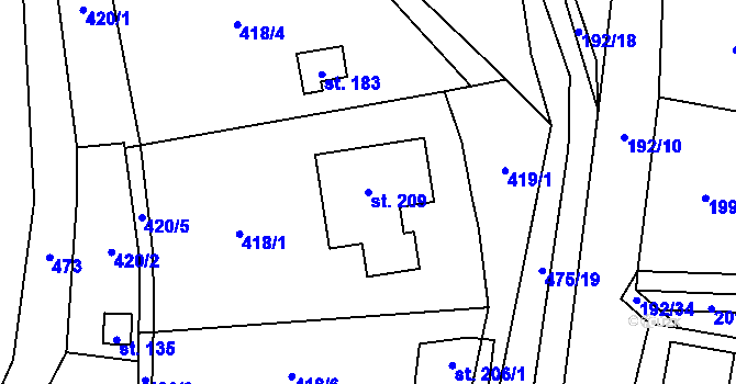 Parcela st. 209 v KÚ Myšenec, Katastrální mapa