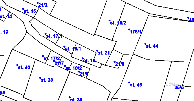 Parcela st. 21 v KÚ Myšenec, Katastrální mapa