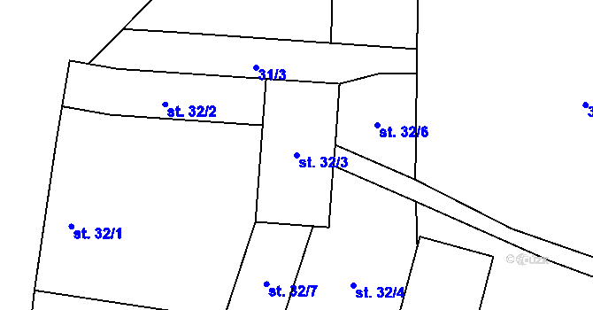 Parcela st. 32/3 v KÚ Myšenec, Katastrální mapa
