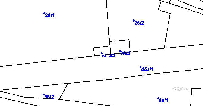 Parcela st. 43 v KÚ Myšenec, Katastrální mapa