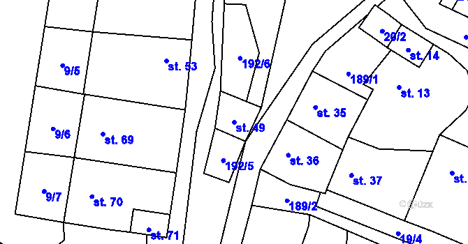 Parcela st. 49 v KÚ Myšenec, Katastrální mapa
