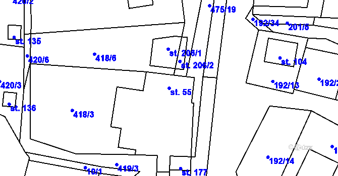 Parcela st. 55 v KÚ Myšenec, Katastrální mapa