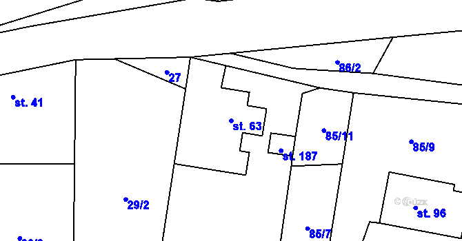 Parcela st. 63 v KÚ Myšenec, Katastrální mapa