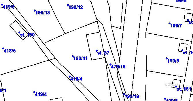 Parcela st. 87 v KÚ Myšenec, Katastrální mapa