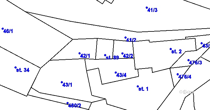 Parcela st. 89 v KÚ Myšenec, Katastrální mapa
