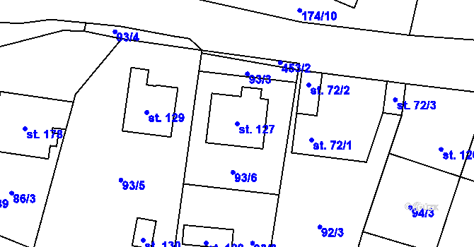 Parcela st. 127 v KÚ Myšenec, Katastrální mapa
